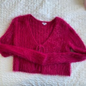 Cozy cropped tie front top